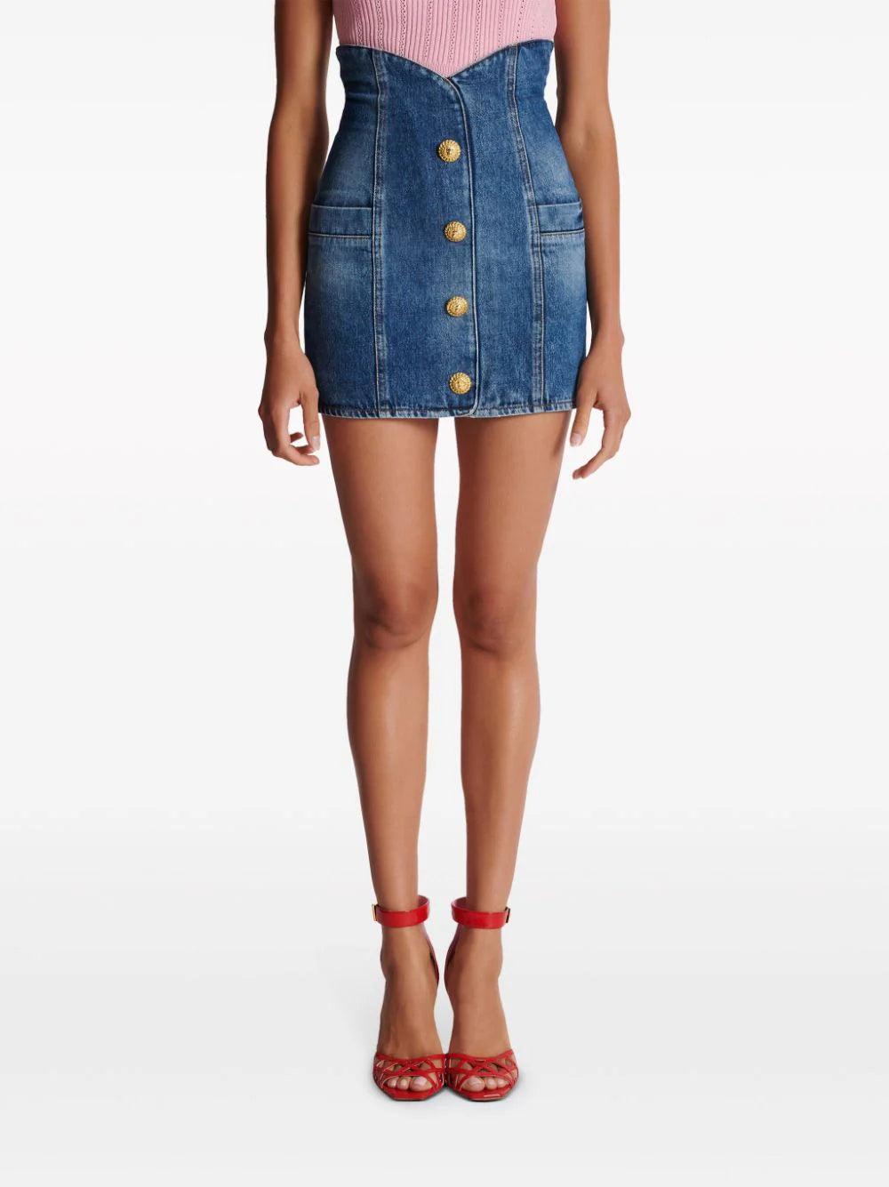 BALMAIN Denim Tulip Skirt With Buttons