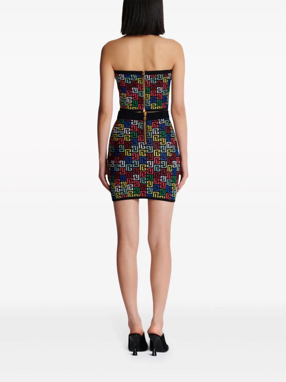 BALMAIN Halterneck Top In Pop Monogram Knit