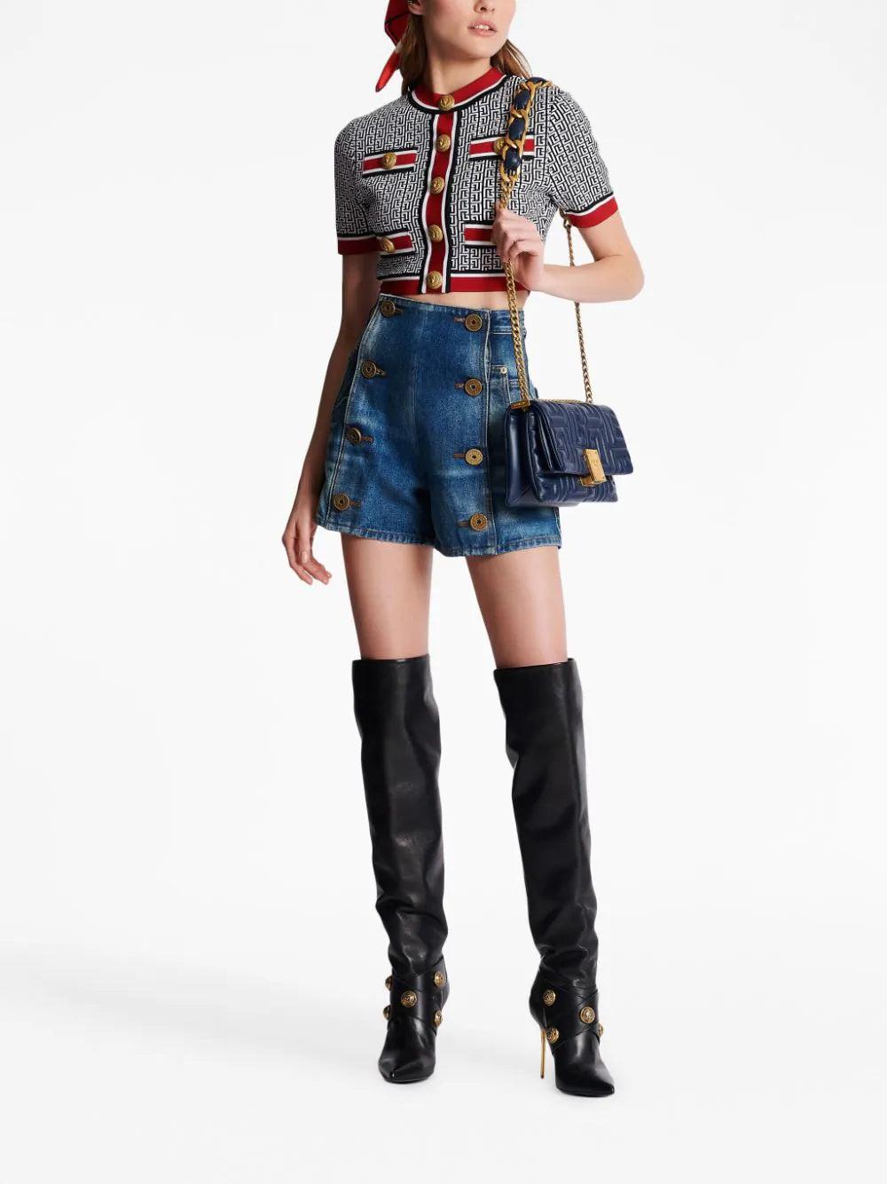BALMAIN Jacquard Monogrammed Crop Top