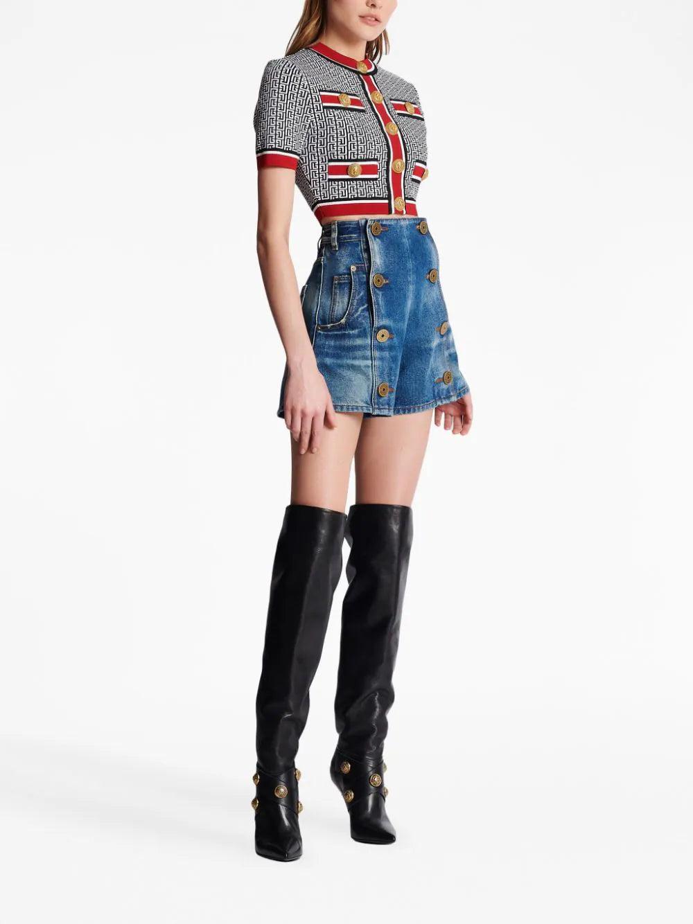 BALMAIN Jacquard Monogrammed Crop Top