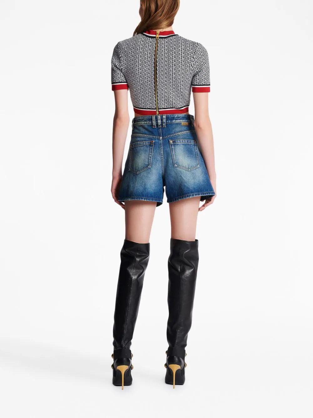 BALMAIN Jacquard Monogrammed Crop Top