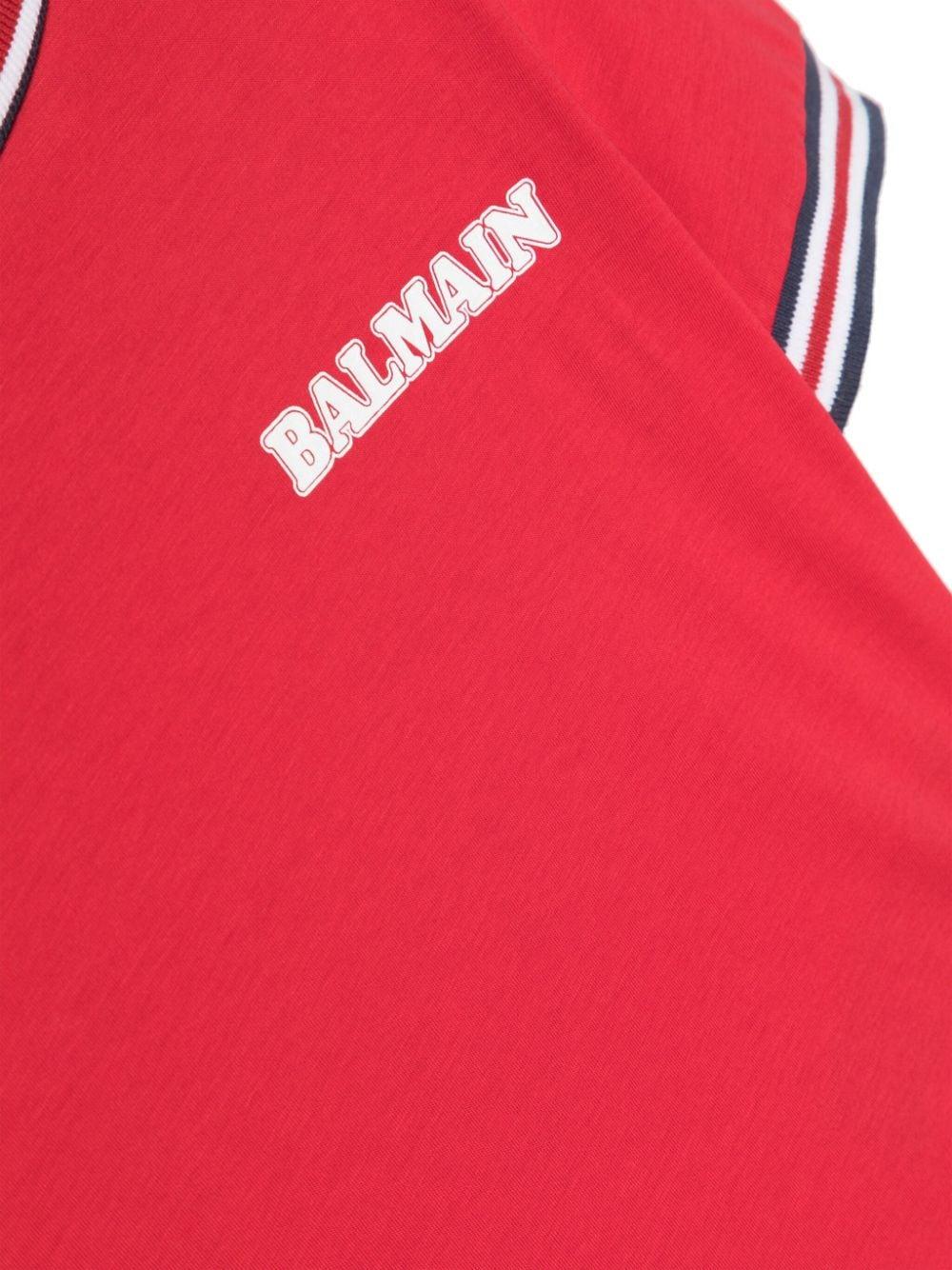 BALMAIN Kids Logo-print Striped-trim T-shirt