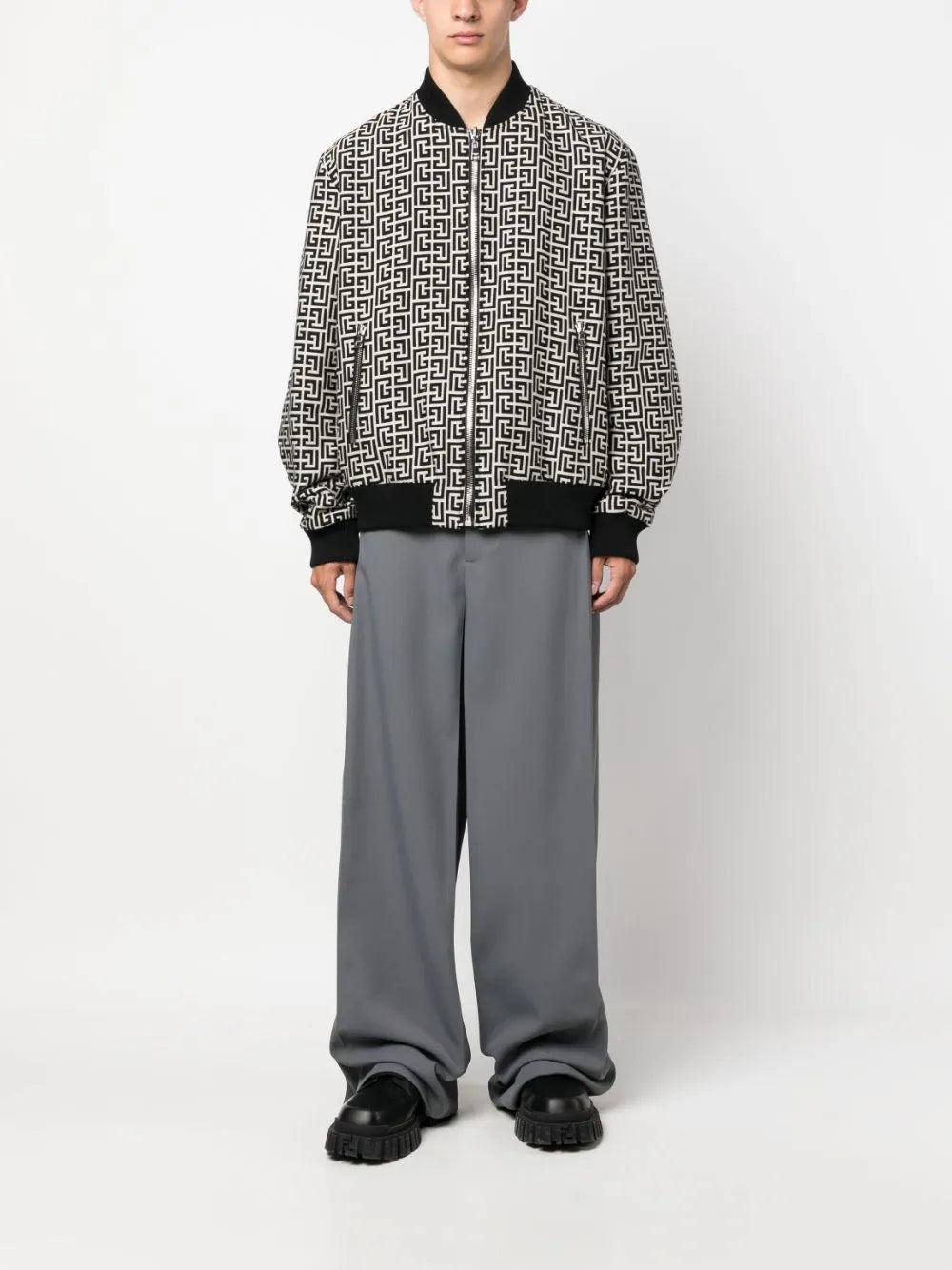 BALMAIN Monogram-pattern Reversible Bomber Jacket