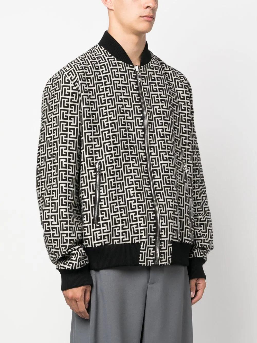 BALMAIN Monogram-pattern Reversible Bomber Jacket