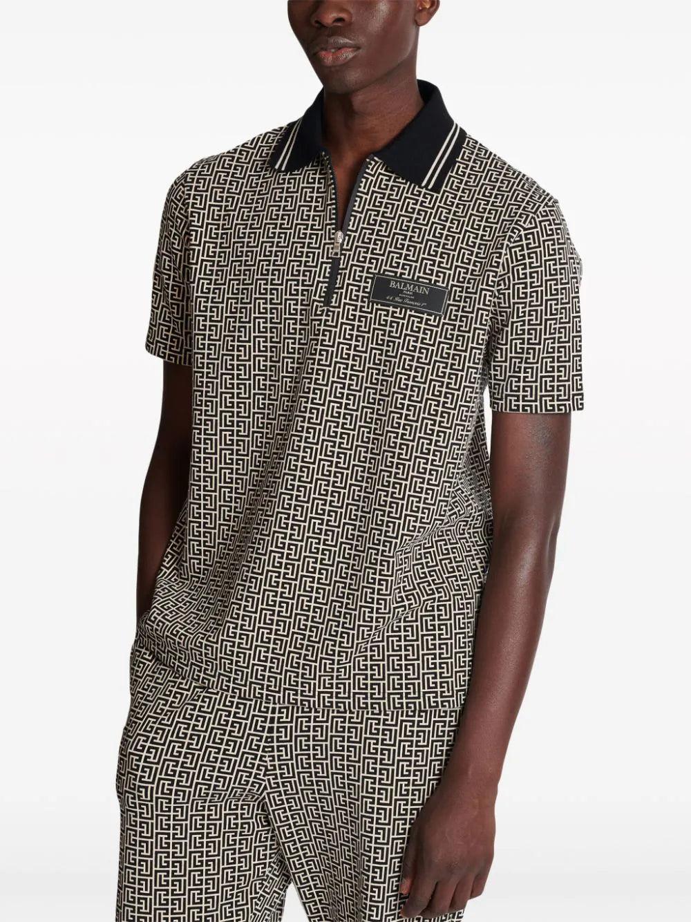 BALMAIN Monogram Zip Polo Shirt
