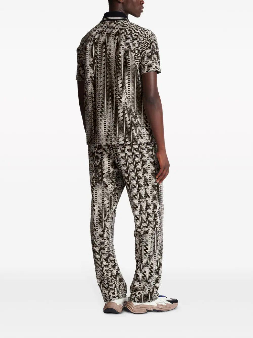 BALMAIN Monogram Zip Polo Shirt