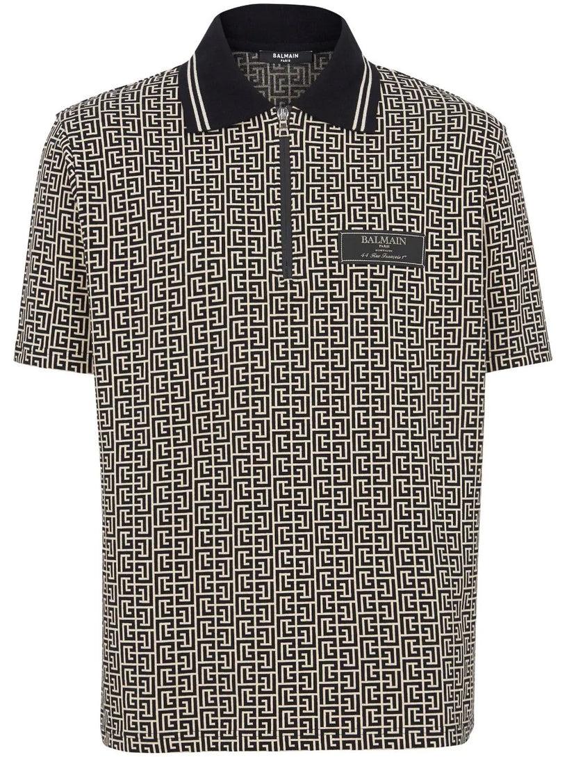 BALMAIN Monogram zip polo shirt