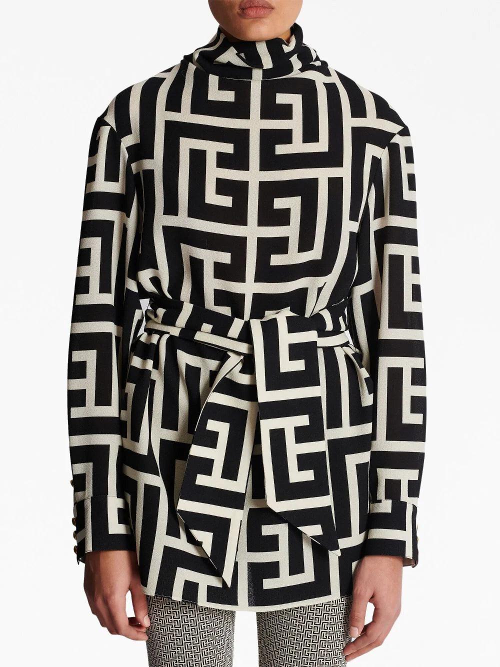 BALMAIN Monogrammed Blouse With Belt