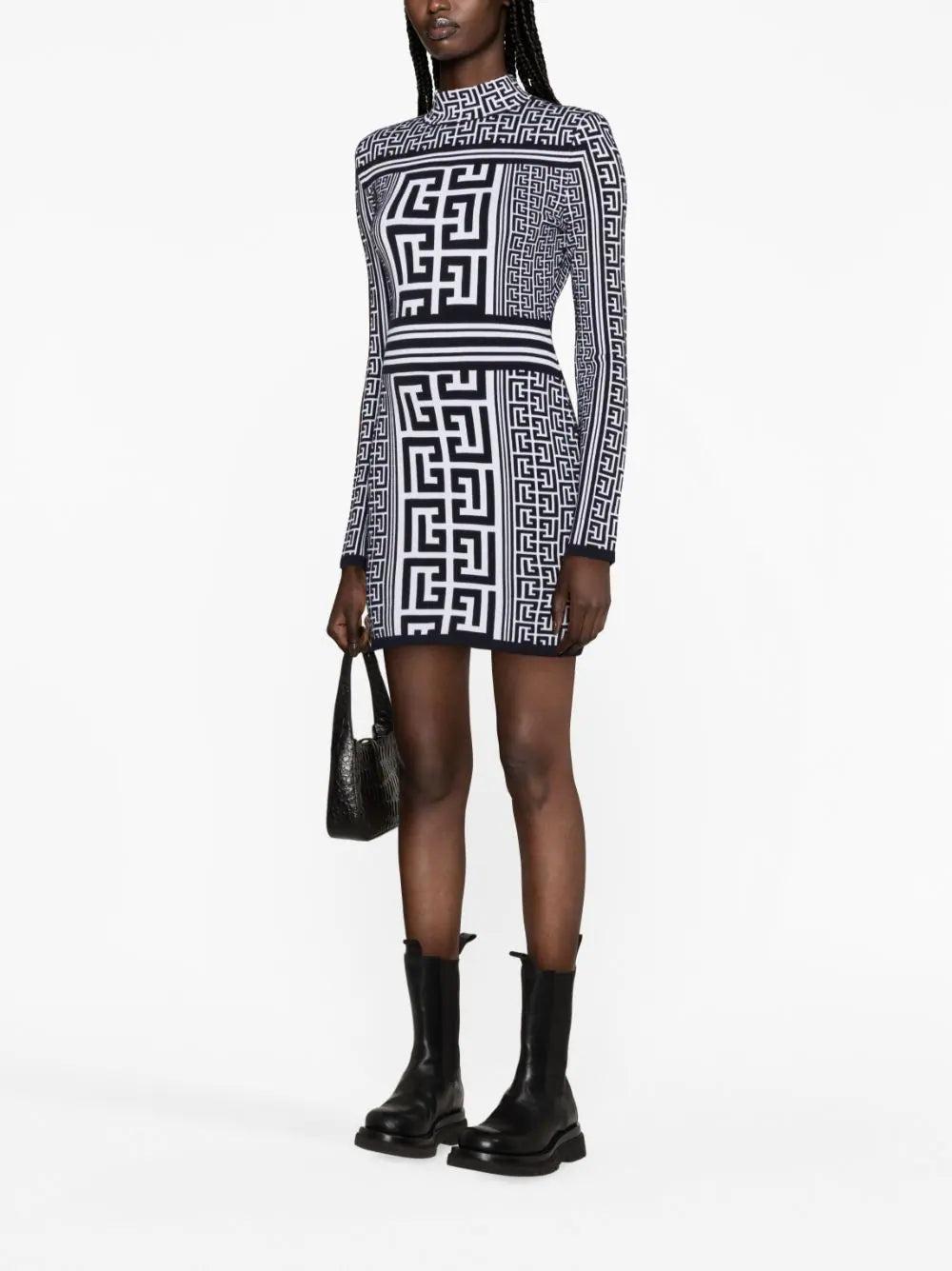 BALMAIN Monogrammed Knit Dress