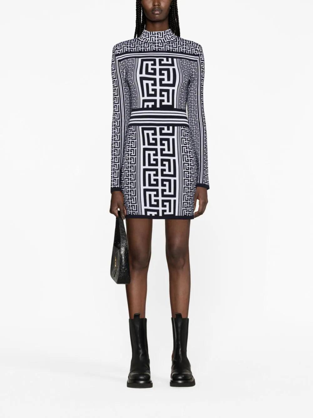 BALMAIN Monogrammed Knit Dress