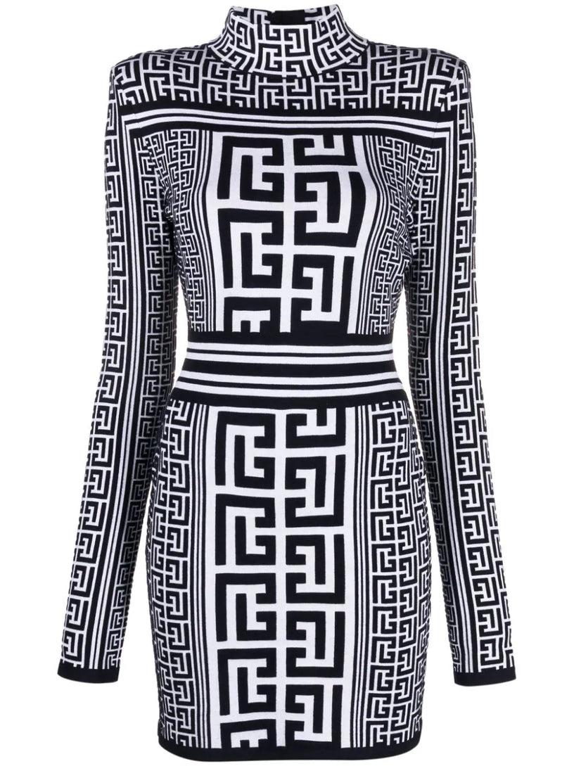 BALMAIN Monogrammed knit dress