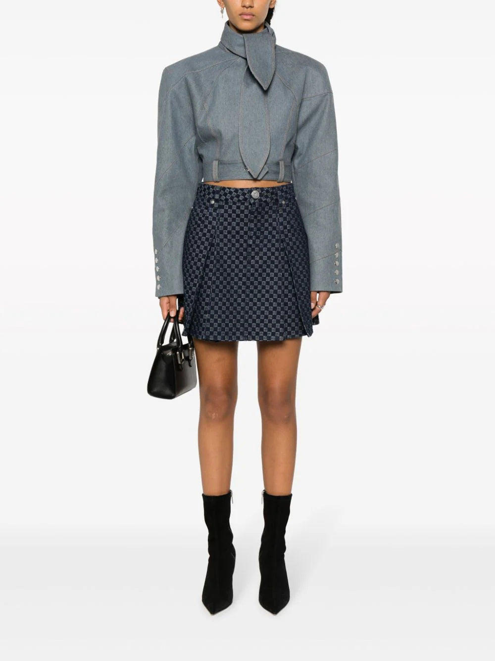 BALMAIN Monogrammed Short Denim Skirt