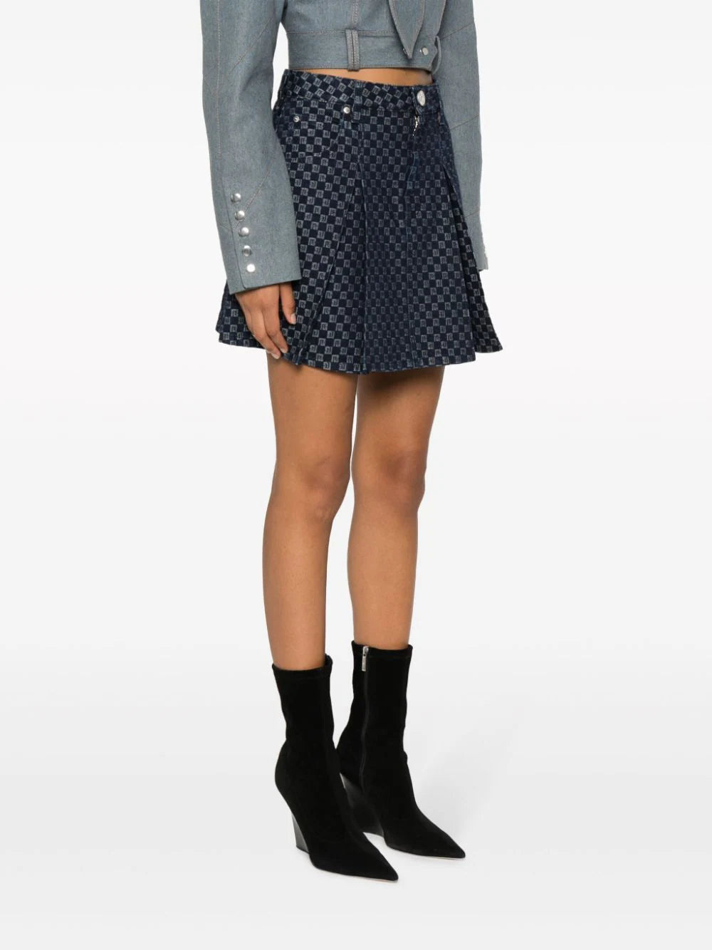 BALMAIN Monogrammed Short Denim Skirt