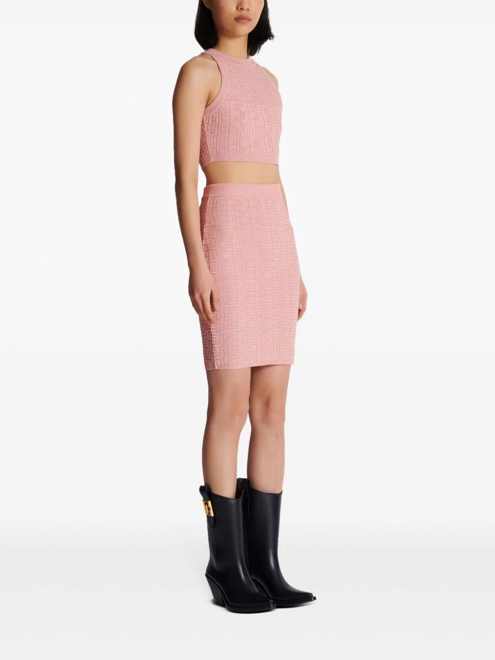 BALMAIN Pb Labyrinth Monogram Knit Skirt