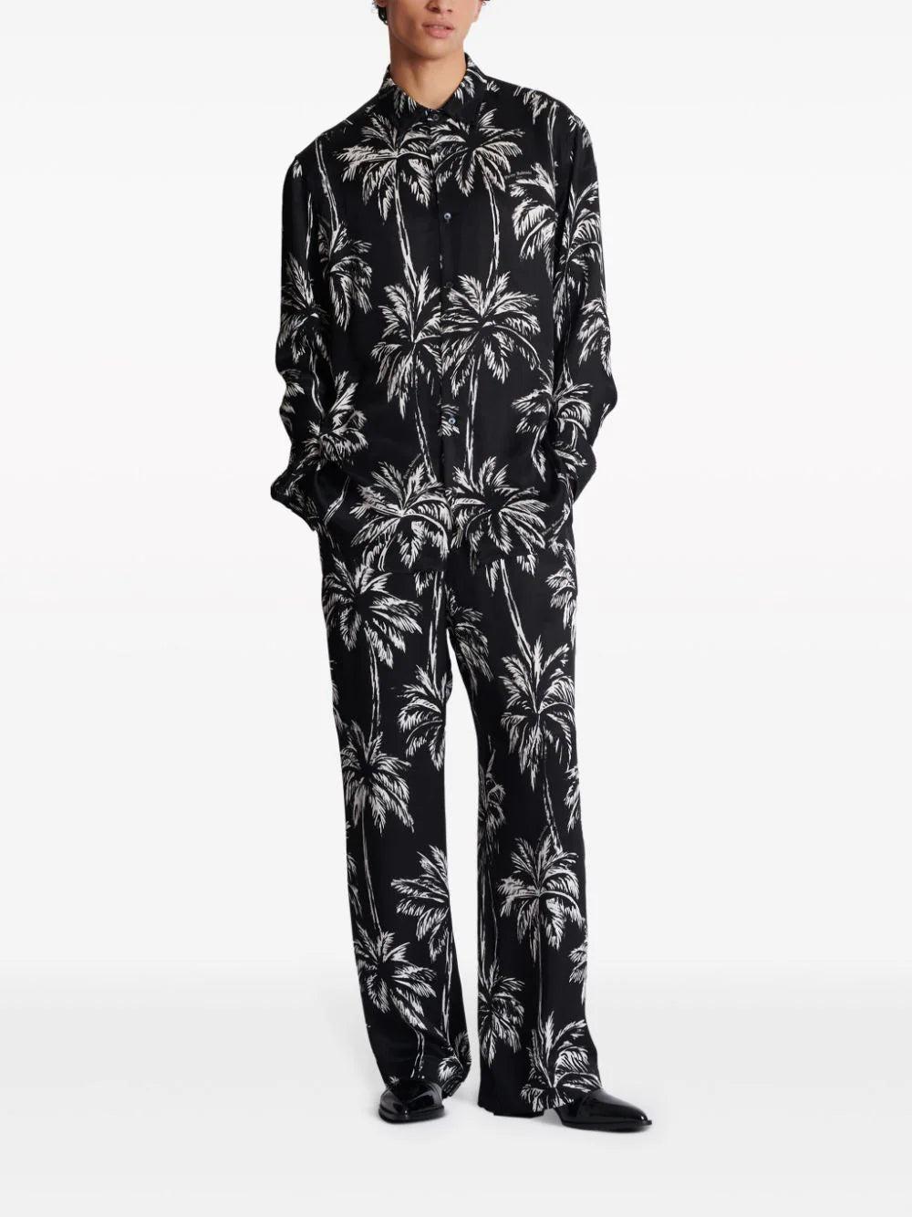 BALMAIN Printed Satin Palm Tree Shirt