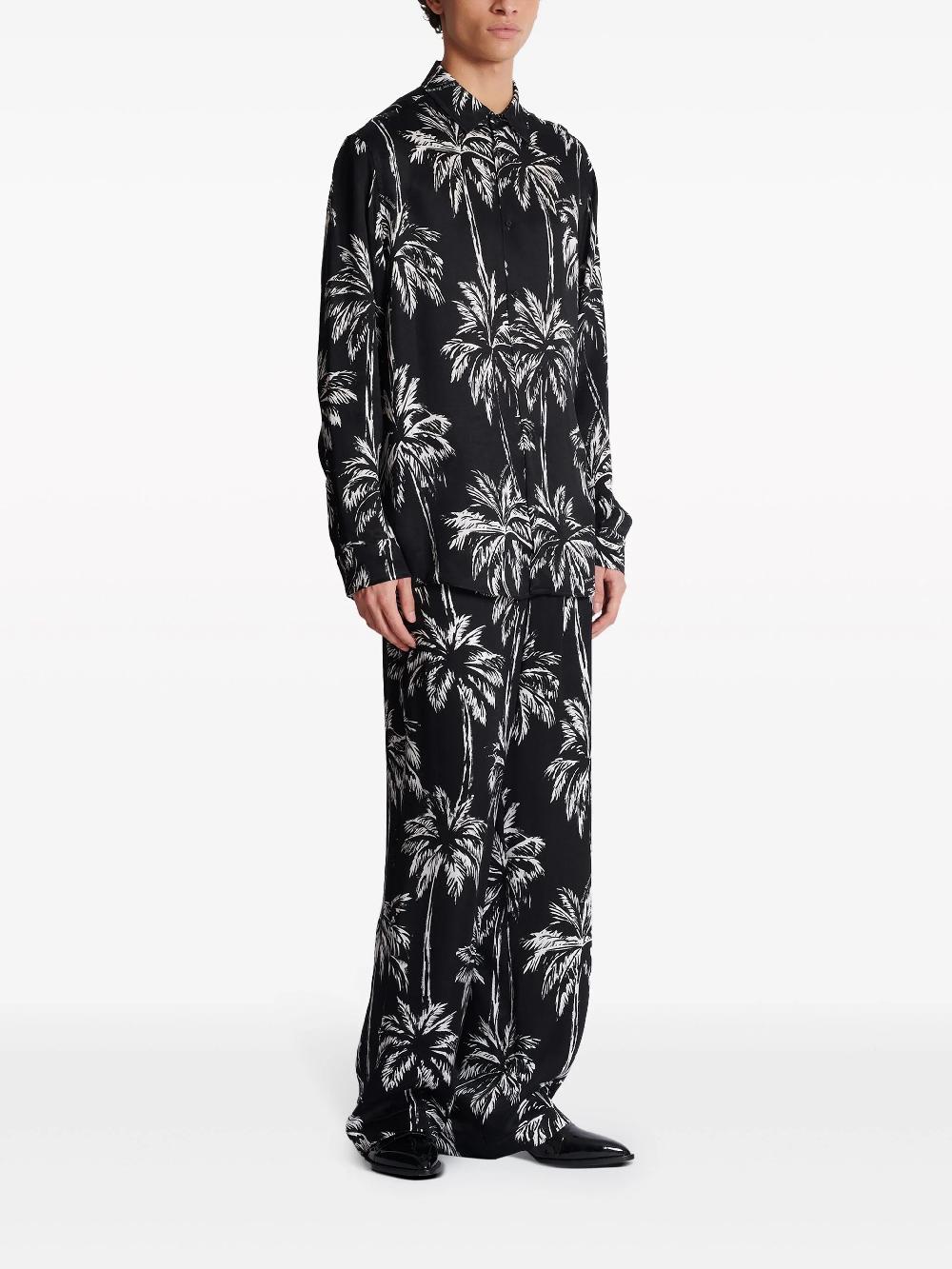 BALMAIN Printed Satin Palm Tree Shirt