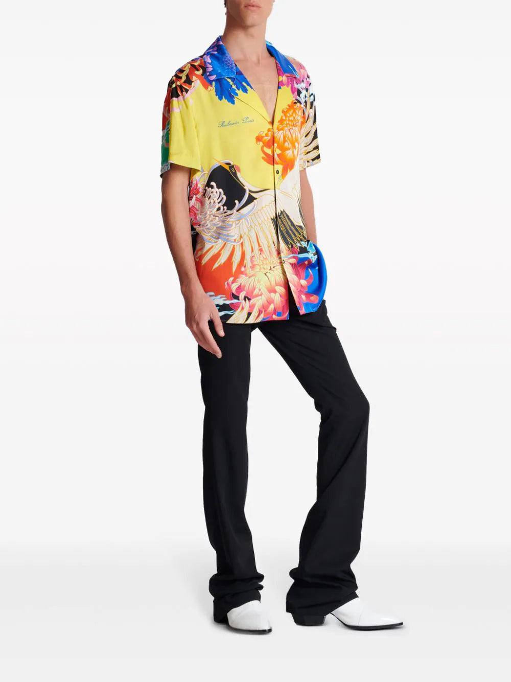 BALMAIN Shirt With Crane Print