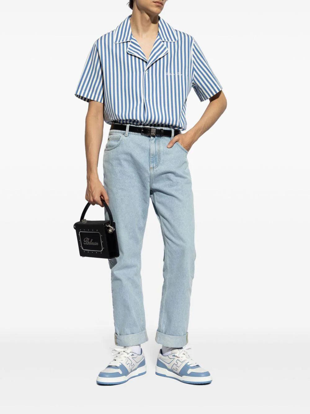 BALMAIN Striped Cotton Short-sleeved Pajama Shirt