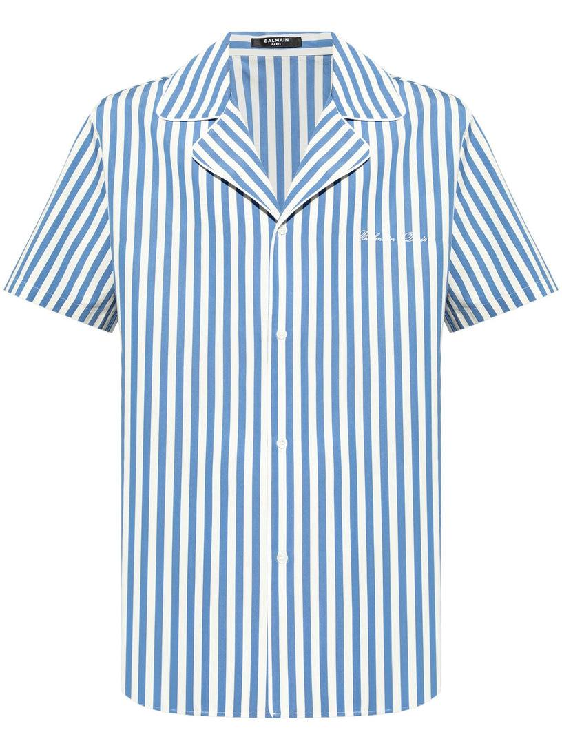 BALMAIN Striped cotton short-sleeved pajama shirt