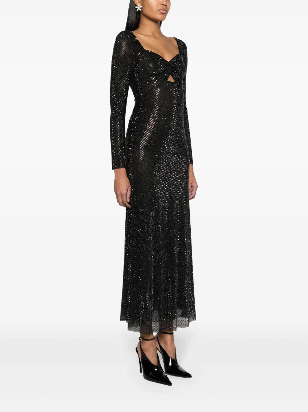 SELF PORTRAIT Black Rhinestone Mesh Sweetheart Midi Dress