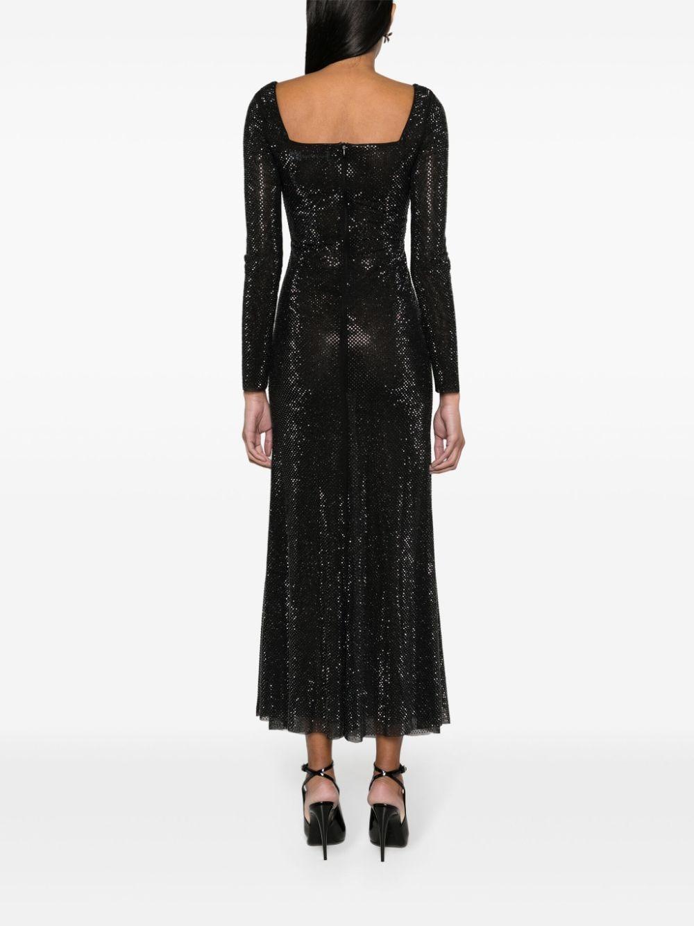 SELF PORTRAIT Black Rhinestone Mesh Sweetheart Midi Dress