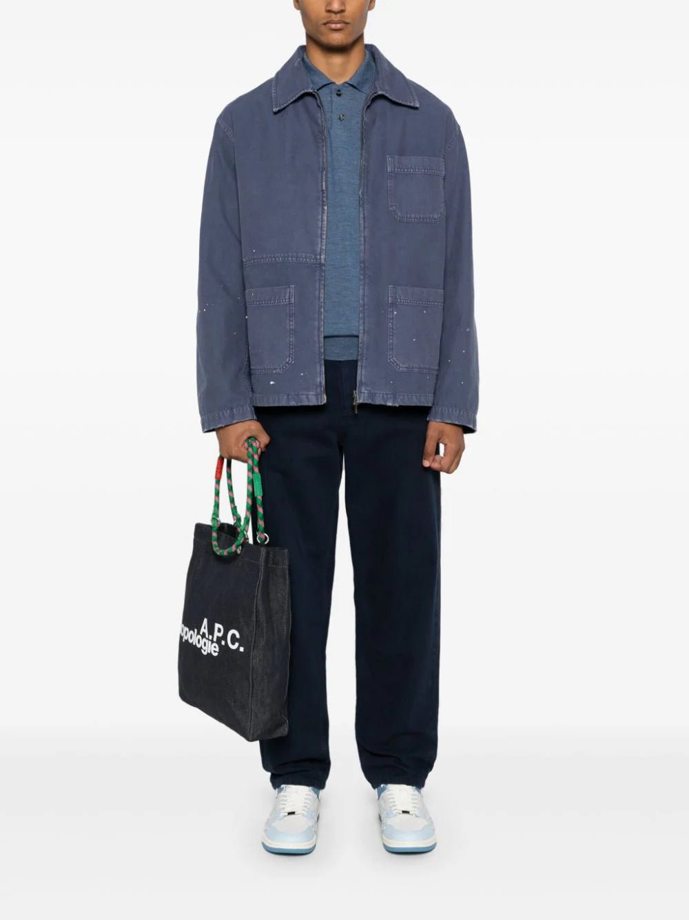 Golden Goose Blue Denim Cotton Jacket With Distressed Treatment