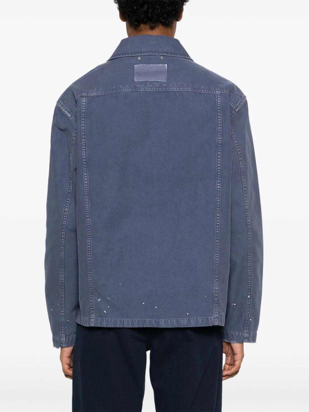 Golden Goose Blue Denim Cotton Jacket With Distressed Treatment
