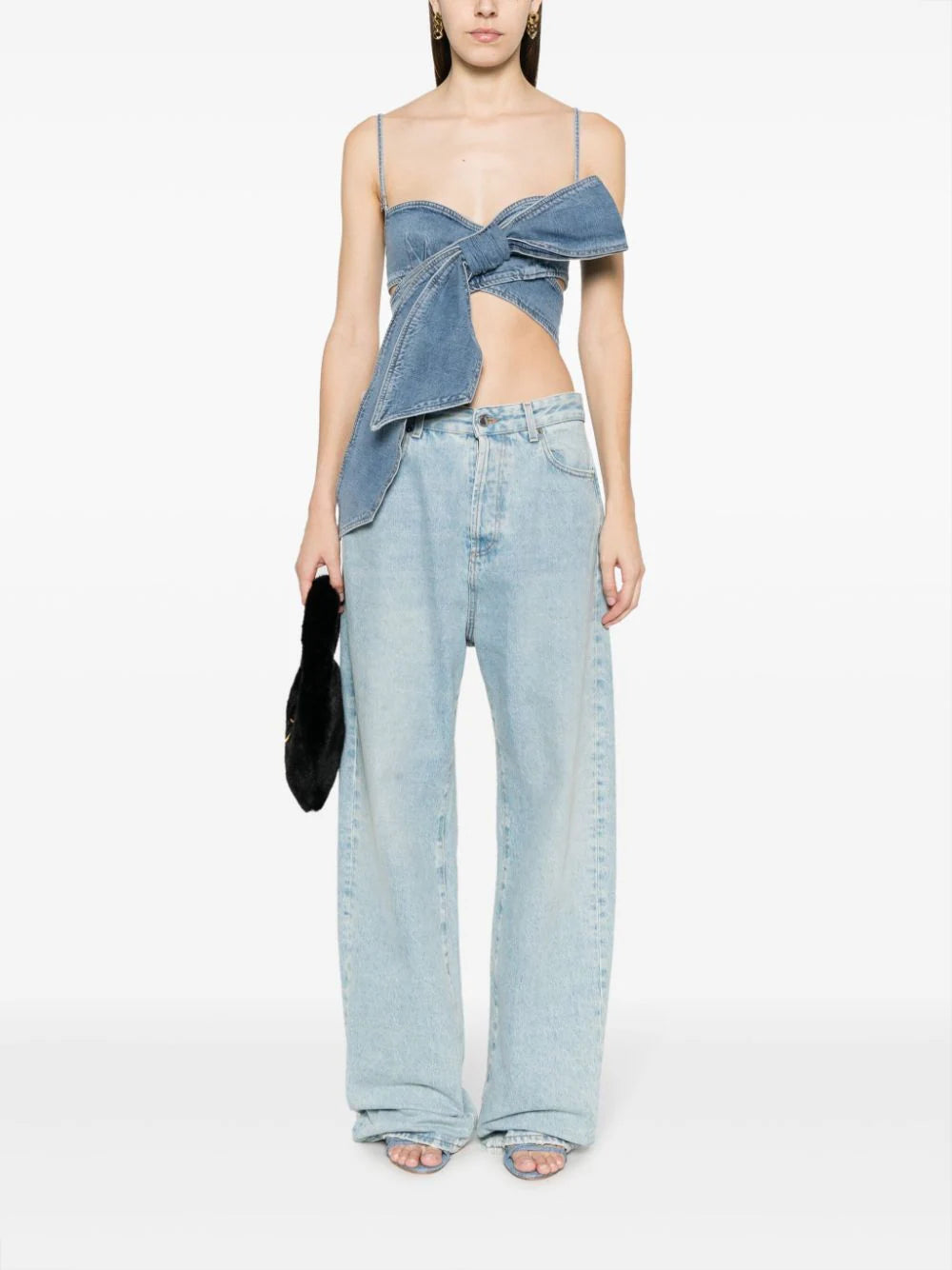 Blumarine Denim Top With Bow