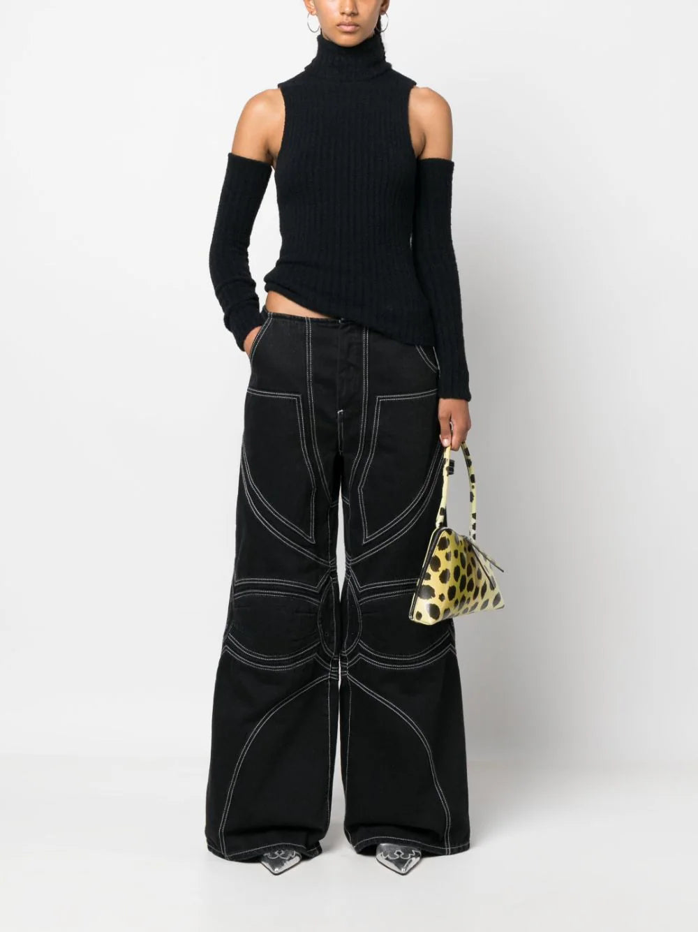 Blumarine Detachable-sleeves Ribbed-knit Top