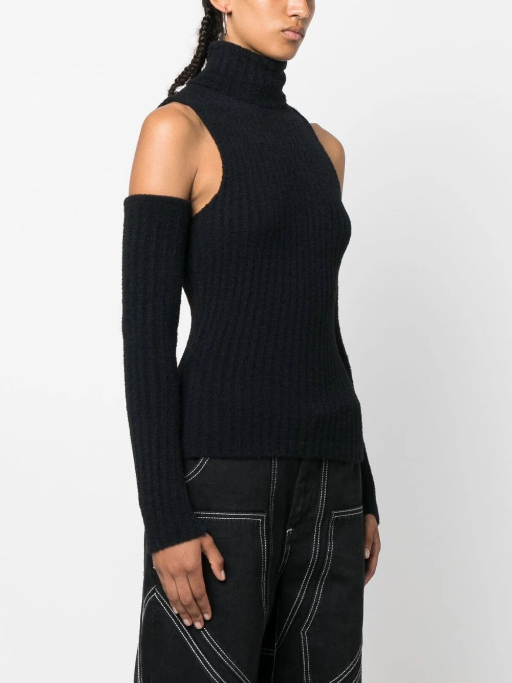 Blumarine Detachable-sleeves Ribbed-knit Top