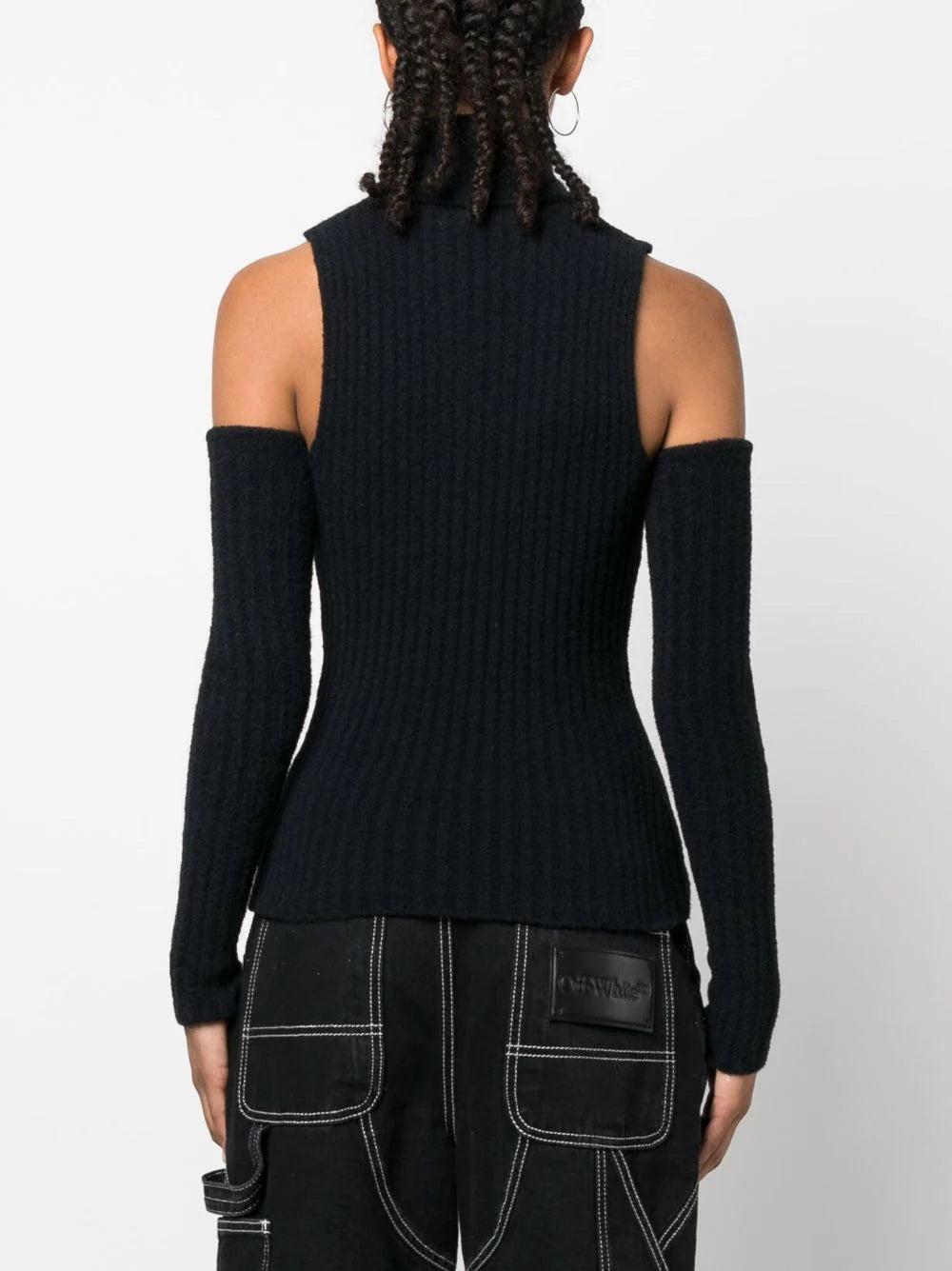 Blumarine Detachable-sleeves Ribbed-knit Top
