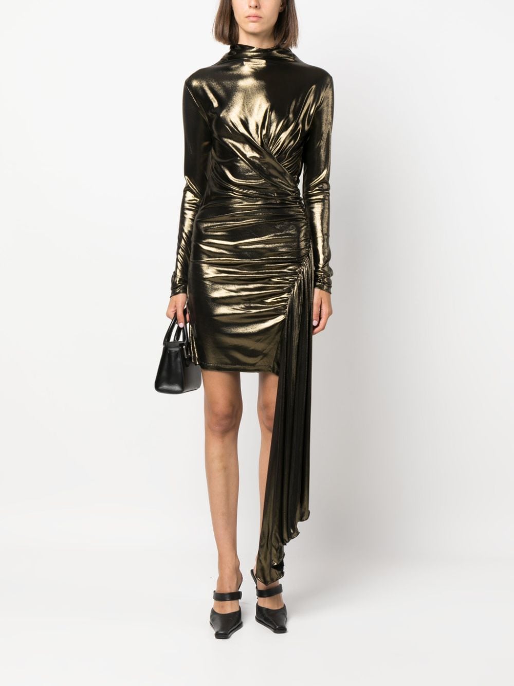 Blumarine Draped Metallic Long-sleeve Dress