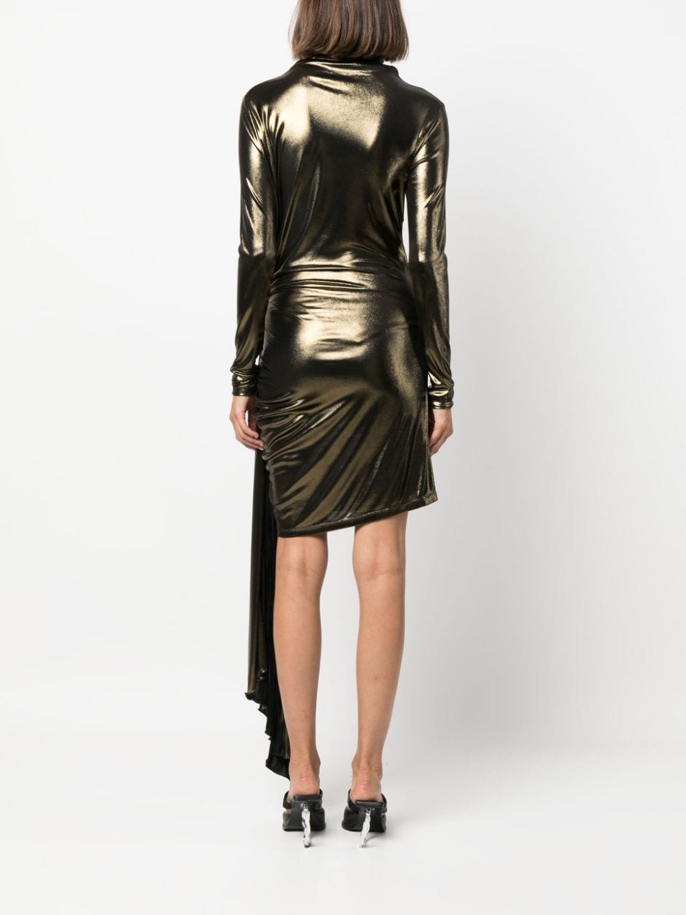 Blumarine Draped Metallic Long-sleeve Dress