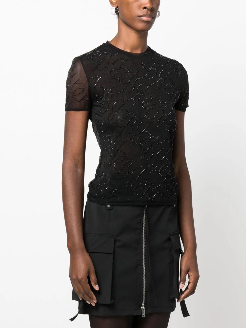Blumarine Logo-embellished Mesh Top