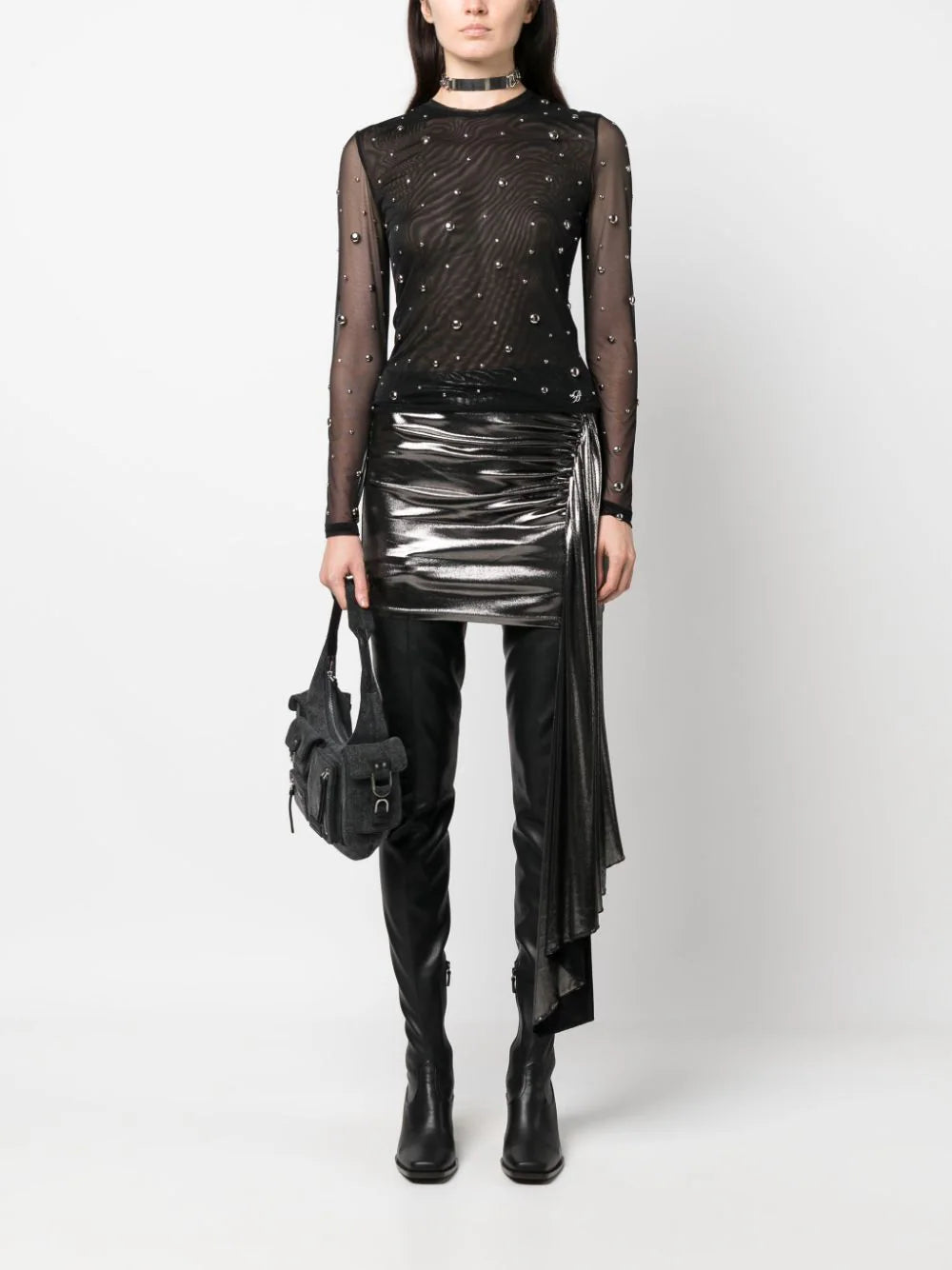Blumarine Metallic Silver Draped Skirt