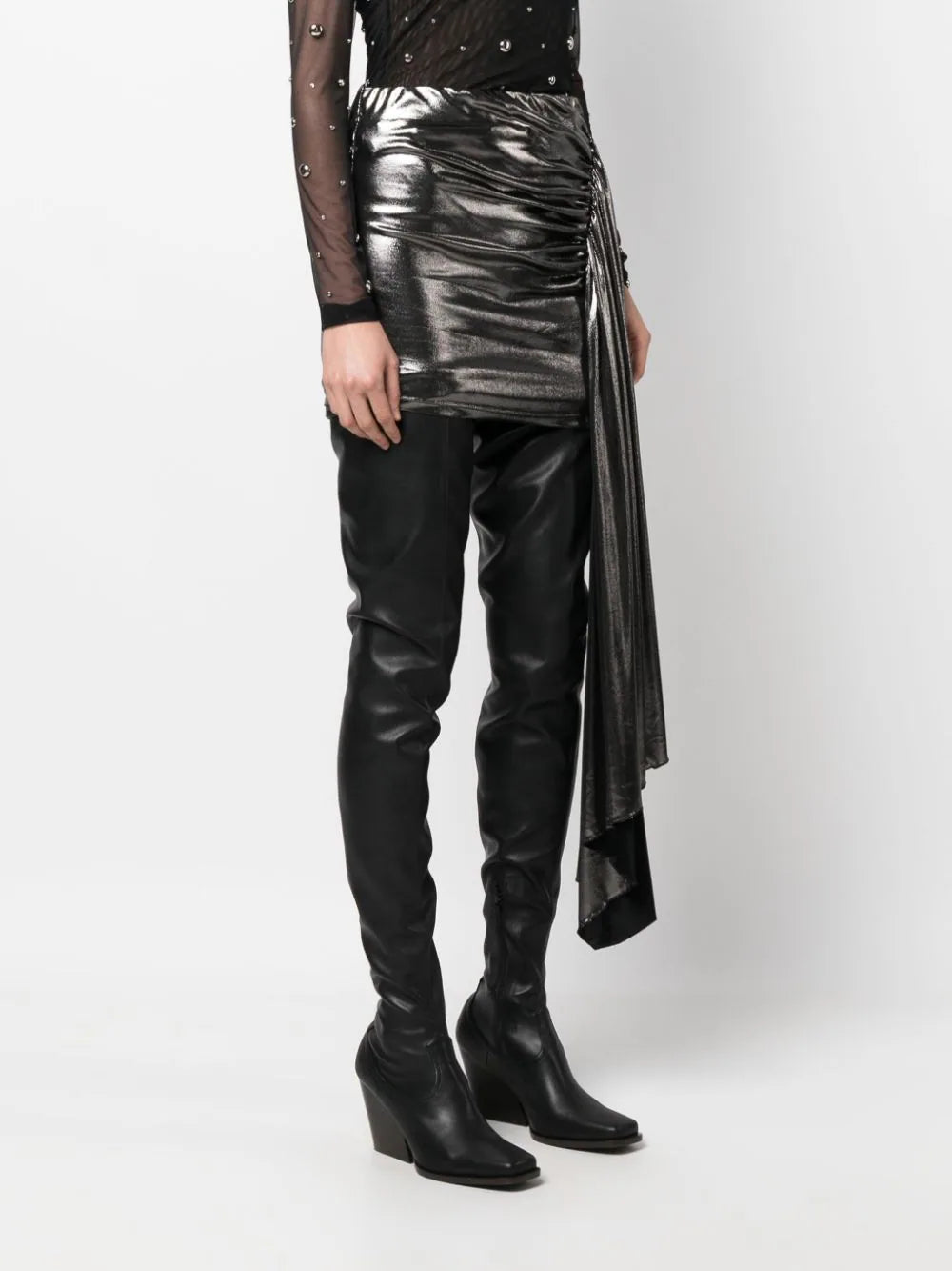 Blumarine Metallic Silver Draped Skirt