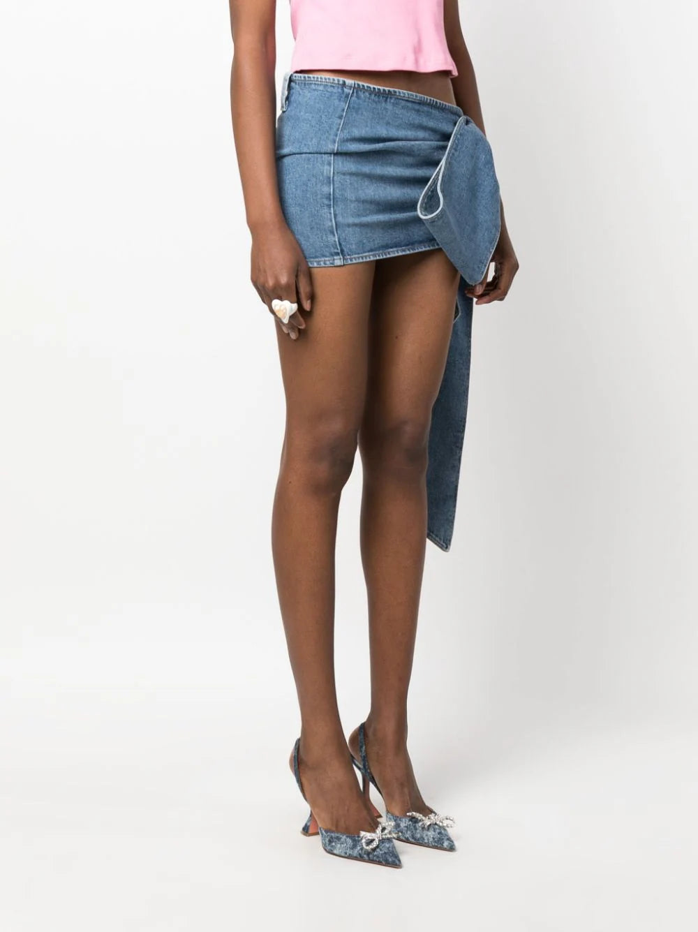 Blumarine Mini Skirt In Denim With Bow