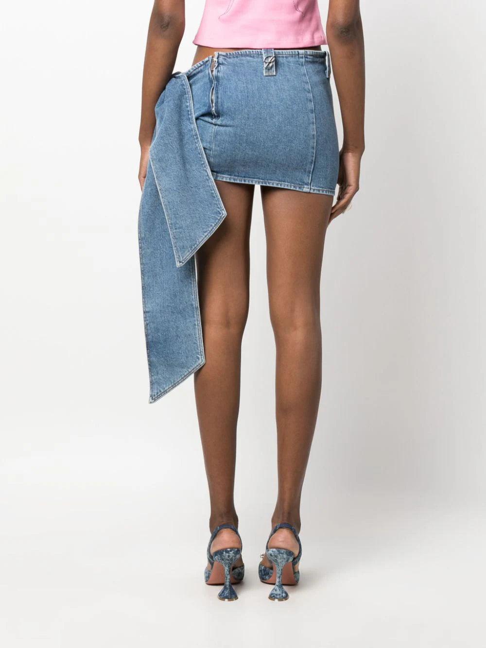 Blumarine Mini Skirt In Denim With Bow
