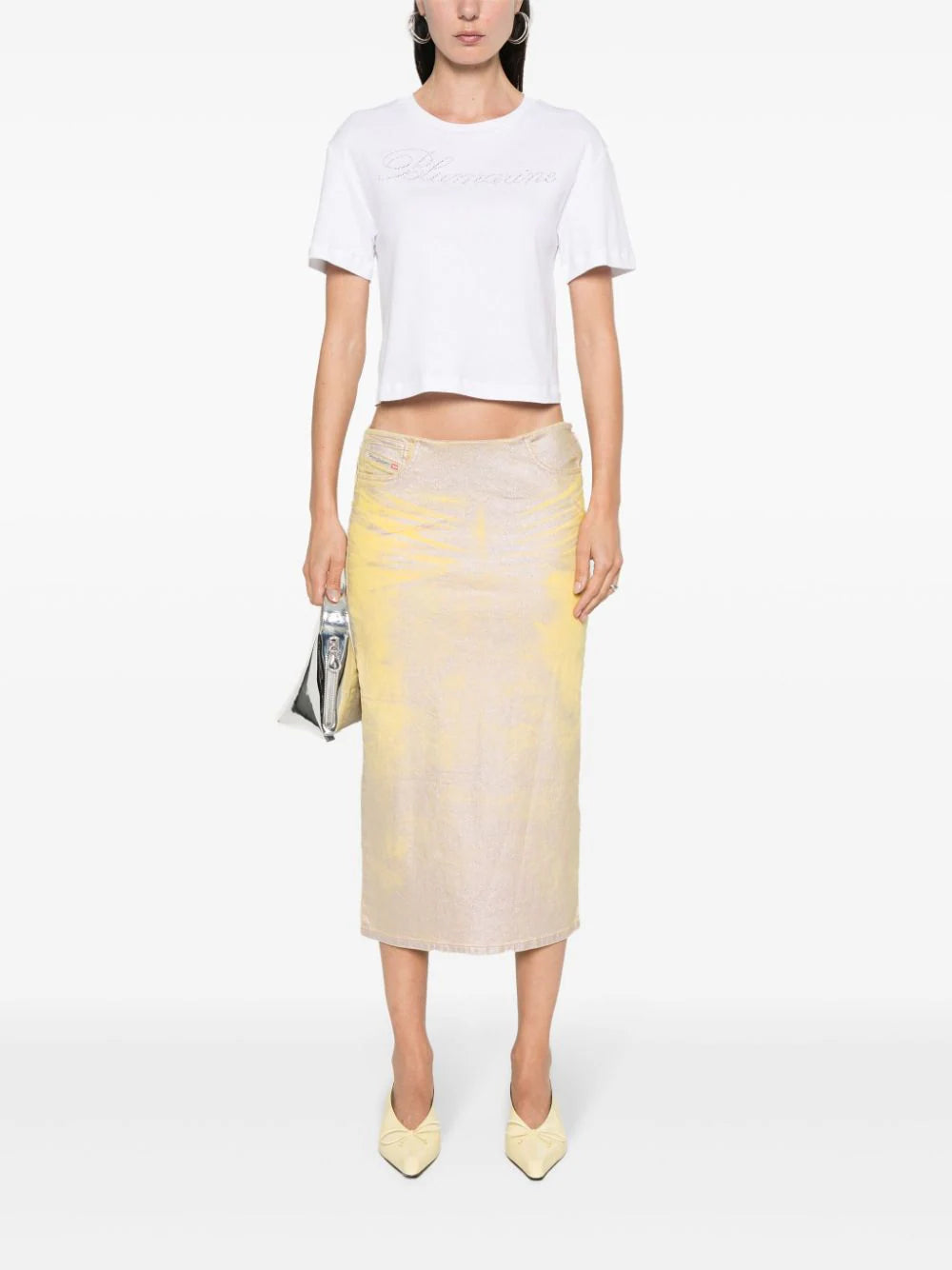 Blumarine T-shirt With Strass Logo Embroidery
