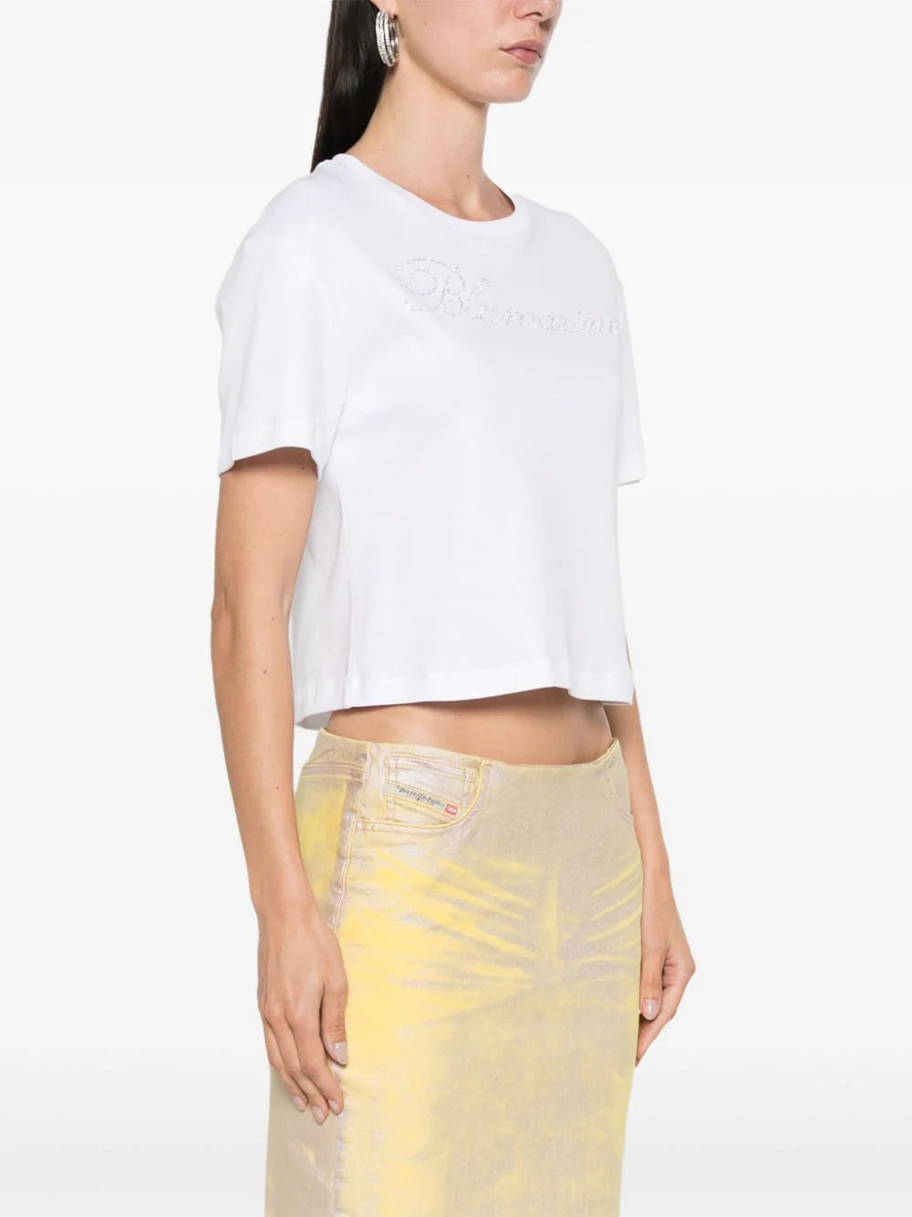 Blumarine T-shirt With Strass Logo Embroidery