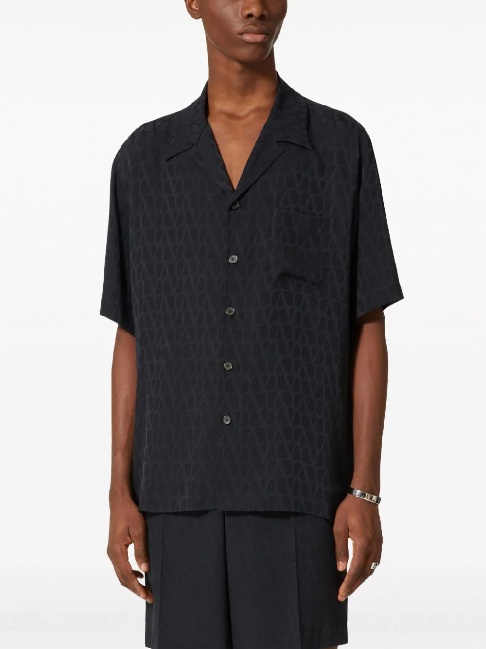 Valentino Garavani Bowling Shirt In Silk With Toile Iconographe Motif