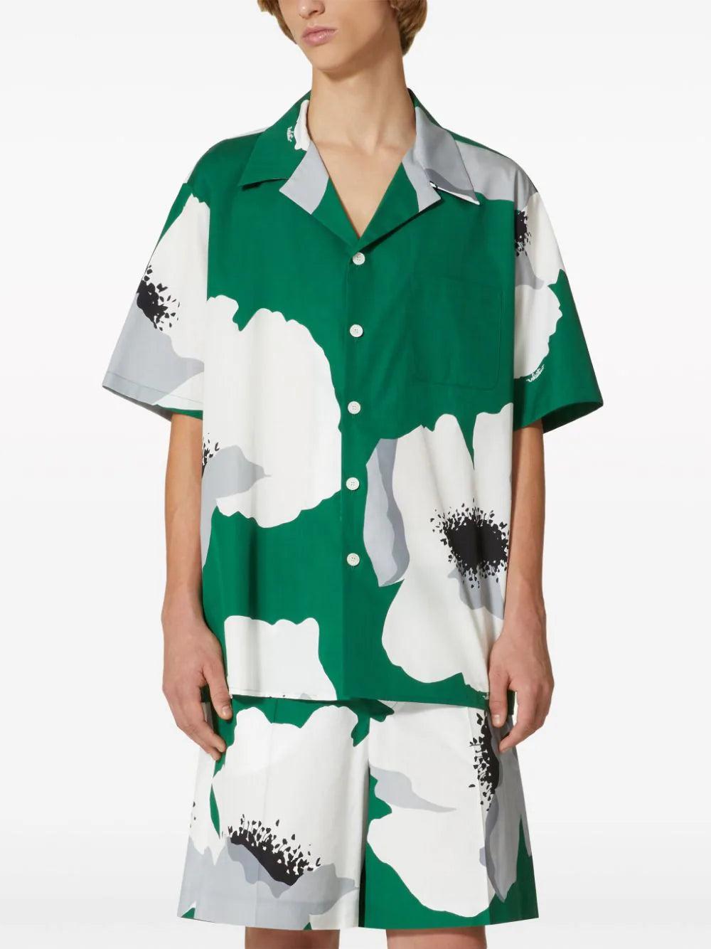 Valentino Garavani Bowling Shirt With Flower Portrait Print