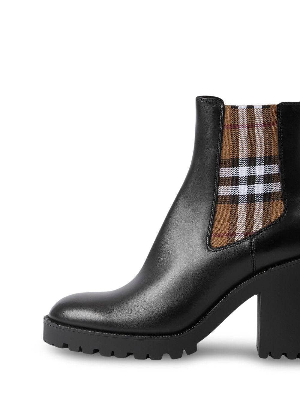 Burberry Check Panel Leather Ankle Boots
