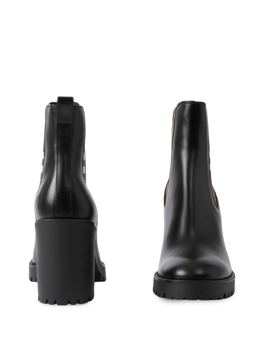 Burberry Check Panel Leather Ankle Boots