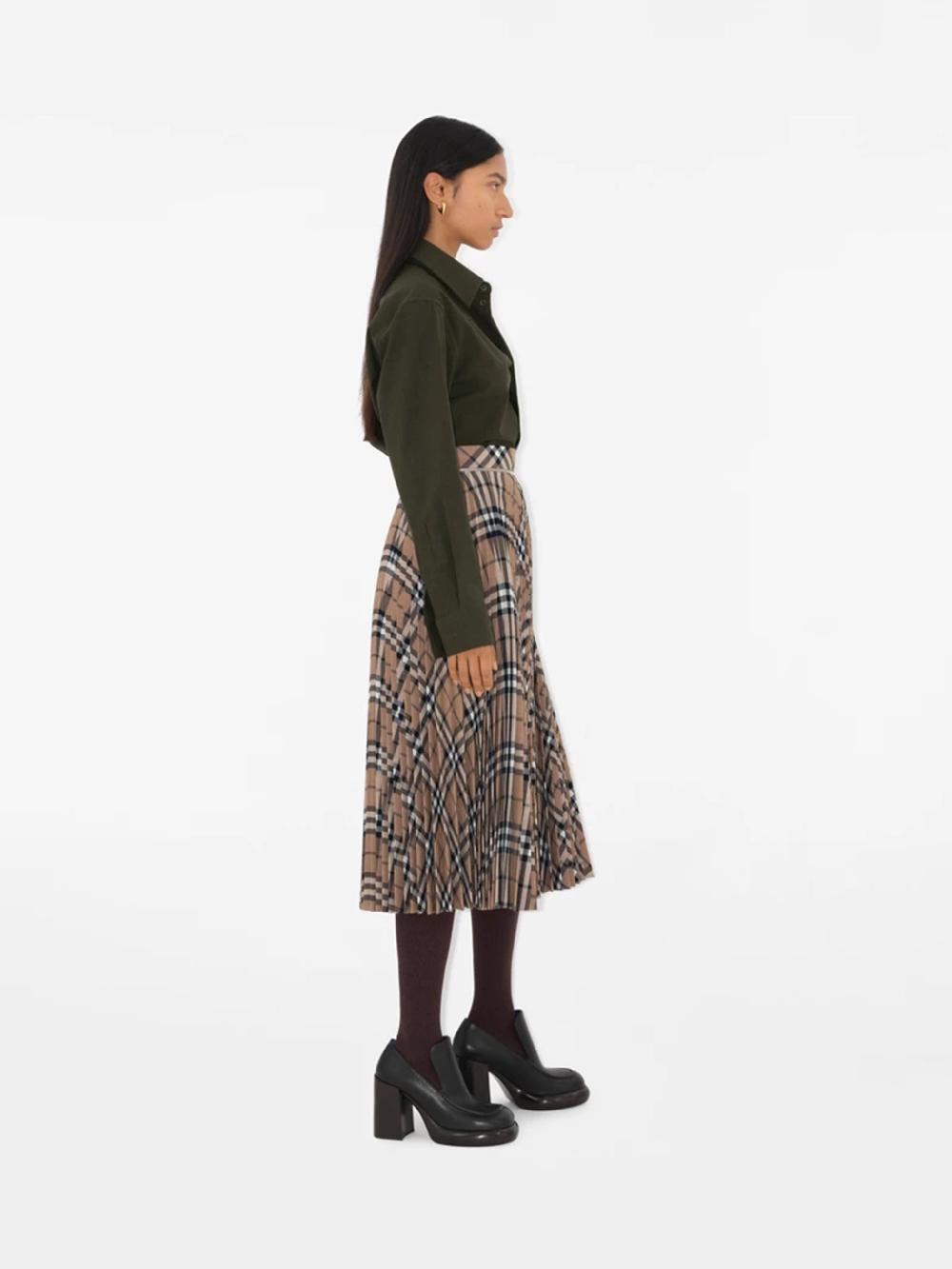 Burberry Check Wool Blend Skirt With Pleats
