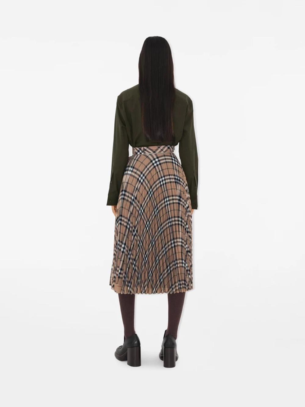 Burberry Check Wool Blend Skirt With Pleats