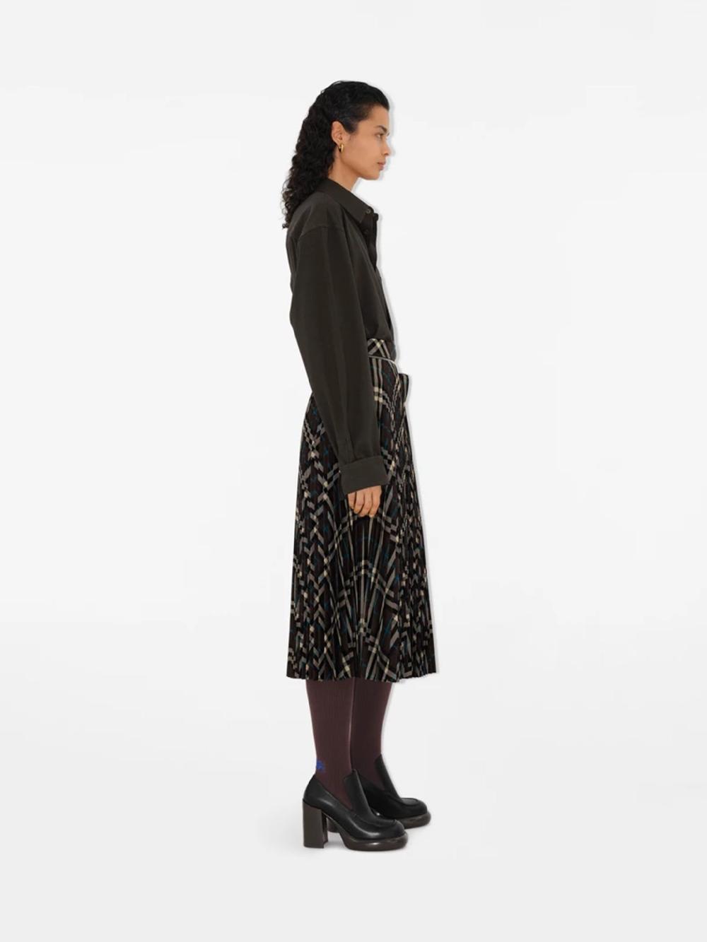 Burberry Check Wool Blend Skirt With Pleats