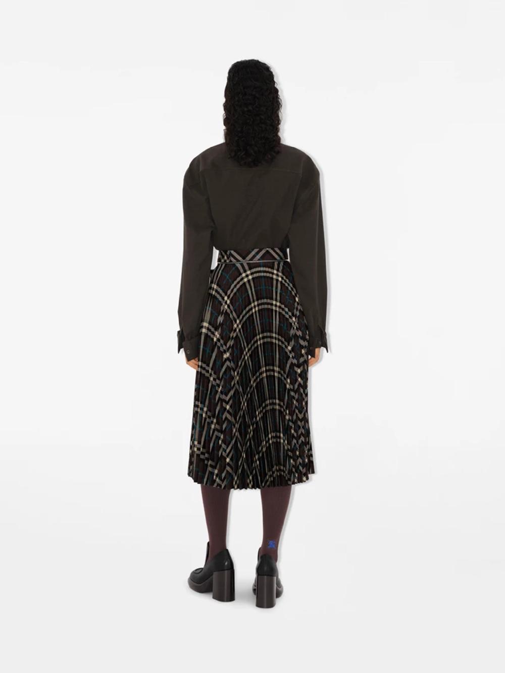 Burberry Check Wool Blend Skirt With Pleats
