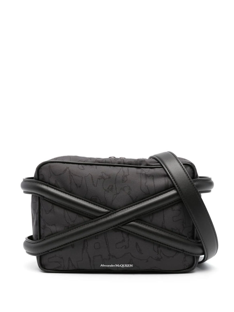 Alexander McQueen Camera bag graffiti harness in black