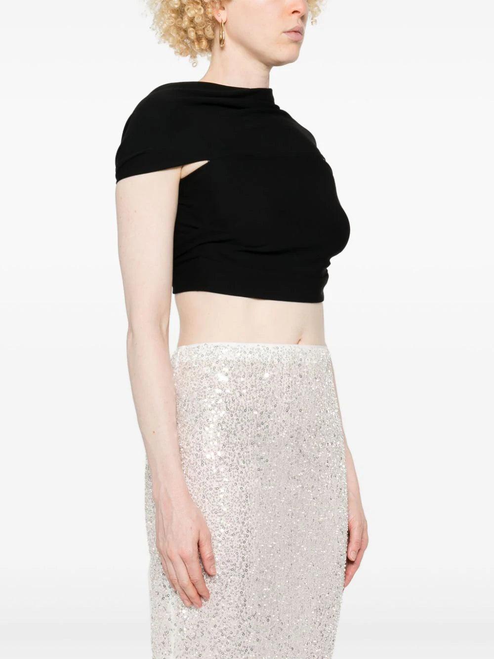 CASABLANCA Crepe Draped Crop Top